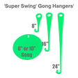 Three AR500 Steel Targets & Steel Targets Stands in green (8", 16", 24") are displayed next to a matching green 8" or 10" gong target, all set against a black background—ideal for showcasing durable steel plates or gong targets.