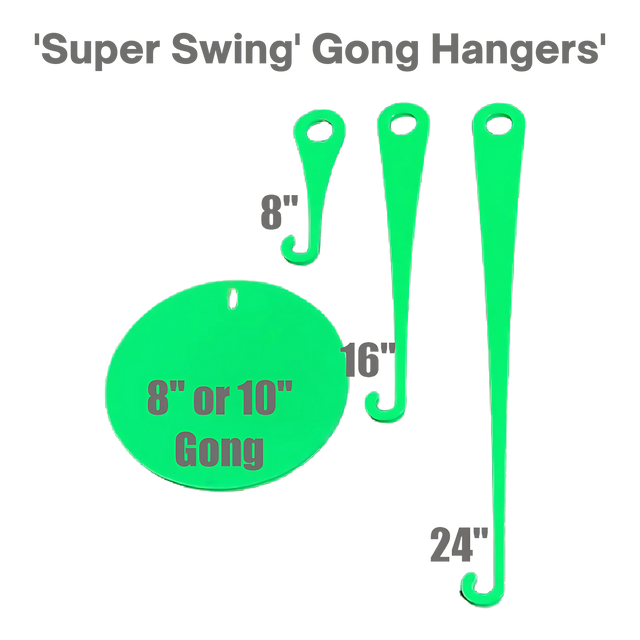 Three AR500 Steel Targets & Steel Targets Stands in green (8", 16", 24") are displayed next to a matching green 8" or 10" gong target, all set against a black background—ideal for showcasing durable steel plates or gong targets.