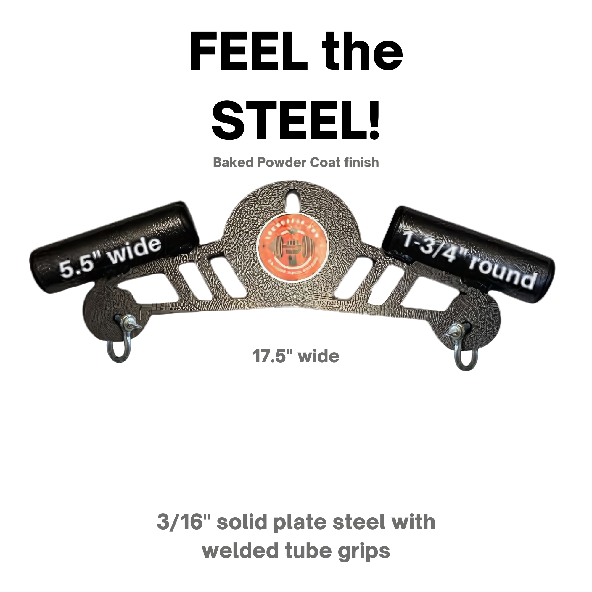 The Convertible Plus Tricep Rope 'Super Set' Tricep Attachment features dual tube grips and labeled dimensions with center logo on black, ideal for triceps workouts. Compatible with Convertible Plus commercial gym shackles.