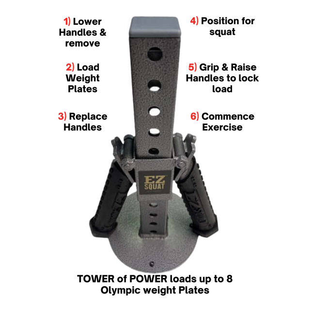 Top view of a 'Dual Mode' Weight Load Pin for EZ DIP and GRIP FREAK, featuring numbered labels on its Plate Shaft, Chain, Snap Link, and EZ SQUAT Handles for secure fitting and versatile workouts.
