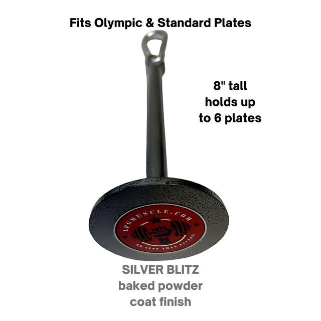 The E-Z DIP Belt with Chain features a dumbbell hook and universal plate holder—ideal for quick weight changes and easy loading, finished with a durable SILVER BLITZ baked powder coat.