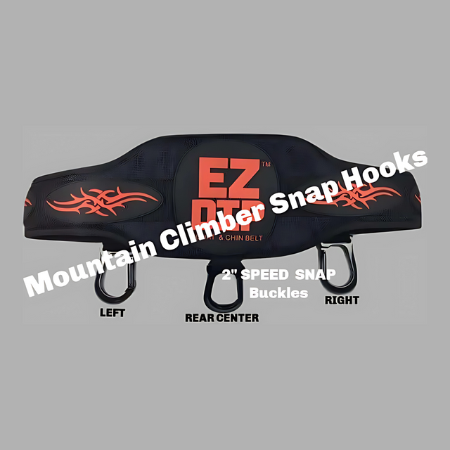 E-Z DIP Belt with Chain, Dumbbell Hook, and Universal Plate Holder features orange designs, labeled hooks (left, rear center, right) for quick dumbbell loading and easy weight changes. Bold text overlay included.