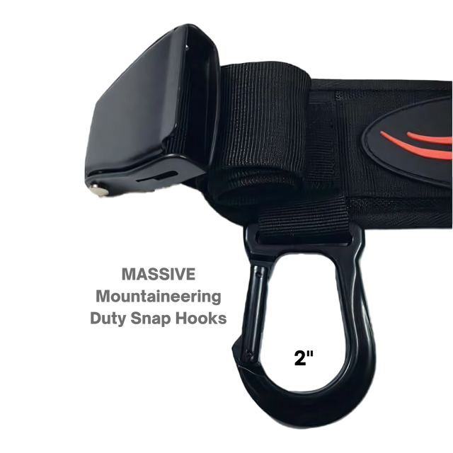 The E-Z DIP Belt with Chain and Dumbbell Hook features a black snap hook, perfect for adding dumbbells for weighted triceps dips or squat exercises.