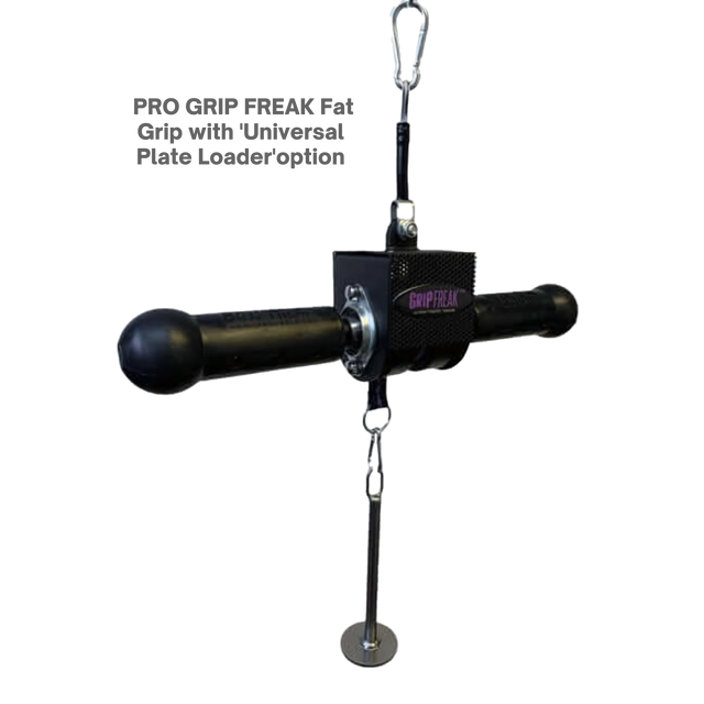 The GRIP FREAK Fat Grip Wrist Roller Forearm Workout Tool with plate holder is perfect for forearm exercises and strength training.