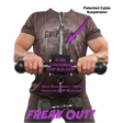 A person uses the GRIP FREAK Fat Grip Wrist Roller Forearm Workout Tool - Plate Holder, emphasizing its focus on grip muscles, "bone crushing" grip strength, and effective forearm exercises.