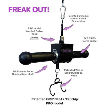 The labeled GRIP FREAK Fat Grip Wrist Roller Forearm Workout Tool - Plate Holder features highlighted, ideal for intense forearm exercises and wrist roller workouts.