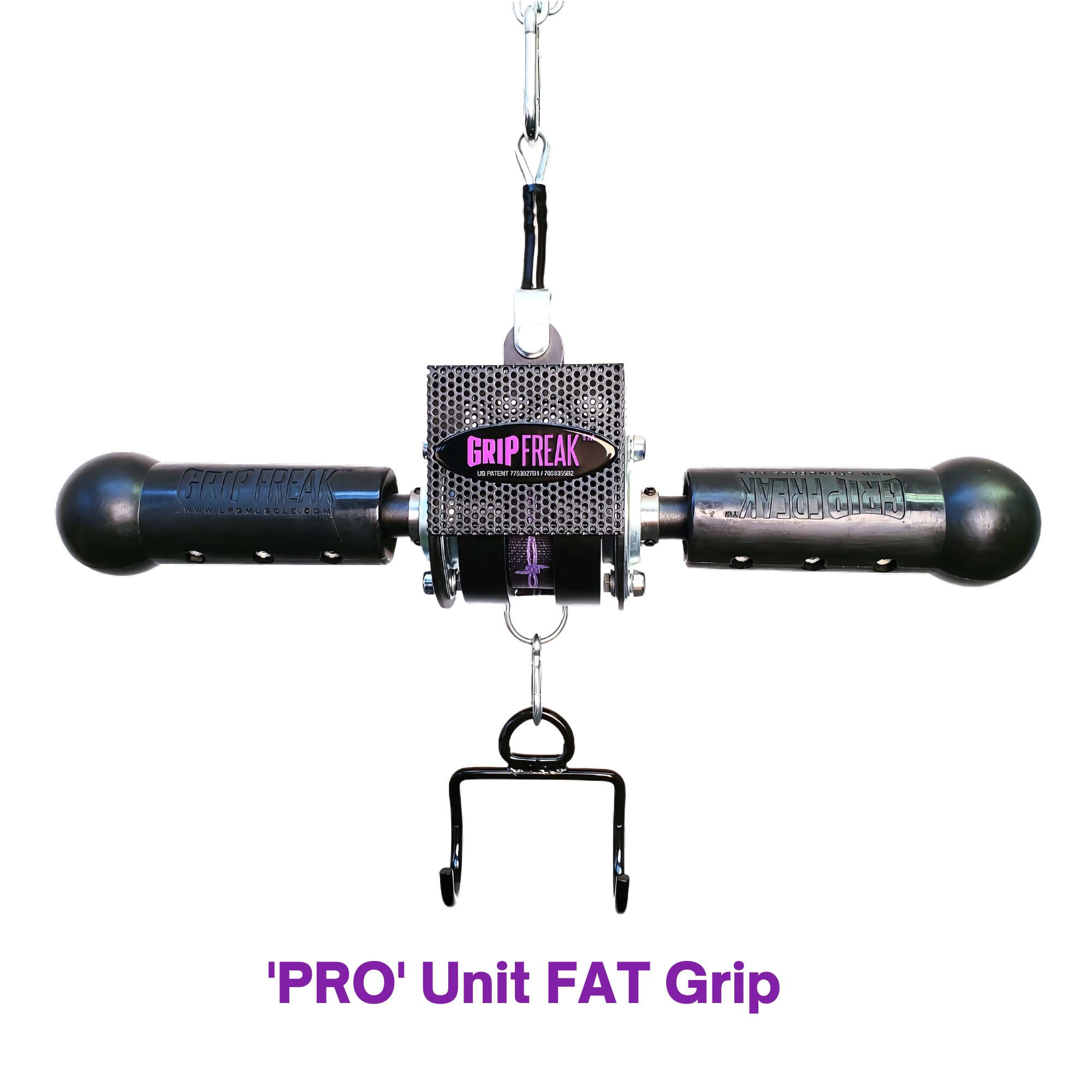 A black GRIP FREAK Fat Grip Wrist Roller Forearm Workout Tool - Plate Holder for strength training and forearm exercises, isolated on a white background.