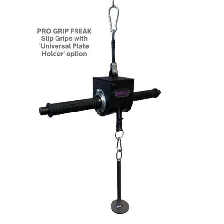 The GRIP FREAK 'Slip Grip' Brutal Hand Grip Strengtheners with Plate Holder (N/C) are perfect for intense forearm workouts and enhancing grip strength during training sessions.