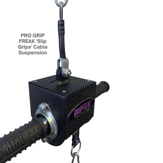 Black GRIP FREAK 'Slip Grip' Brutal Hand Grip Strengtheners - Plate Holder (N/C), shown holding a grip handle, designed for intense grip strength and forearm workouts, isolated on a black background.