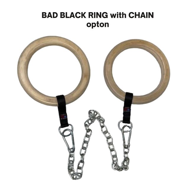 A pair of Gymnastic Rings Cable Machine Handles for Roman Ring Workout linked by a metal chain on a black background—ideal as gym rings or cable machine handles for strength training.
