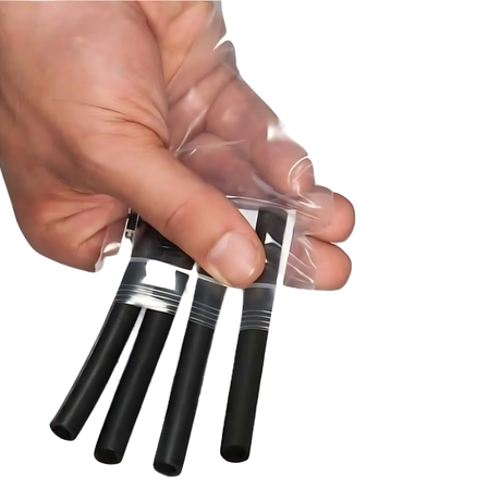 A hand holds four HAULIN HOOKS ONLYS with black handles in a clear plastic bag, designed for wrist protection and precise muscle isolation during detailed work.
