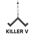 Black V-shaped handle suspended by a metal clip, ideal for forearm and bicep workouts. Features bold "KILLER V" text below the handle. A perfect addition to your HOG LEGS 'Feral Hog' Arm Workouts with Cables Bar set!.