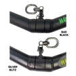 The HOG LEGS 'SubPrimal' EZ Curl Bar / Triceps Workout Bar comes in matte black and textured gray, each with attached swivel hooks and commercial-grade metal construction for easy handling of heavier weights.