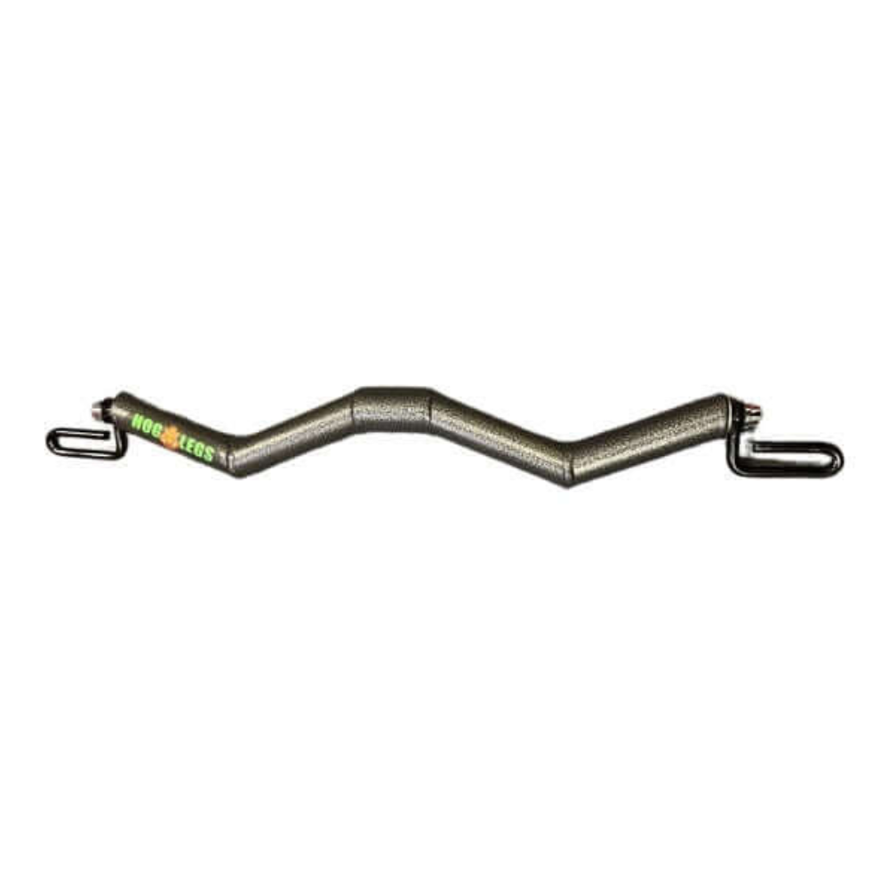The HOG LEGS Subprimal D/L Bands or EZ Bar Cable Attachment is a curved, padded gym bar with handles on each end, ideal for exercising biceps, triceps, and forearms.