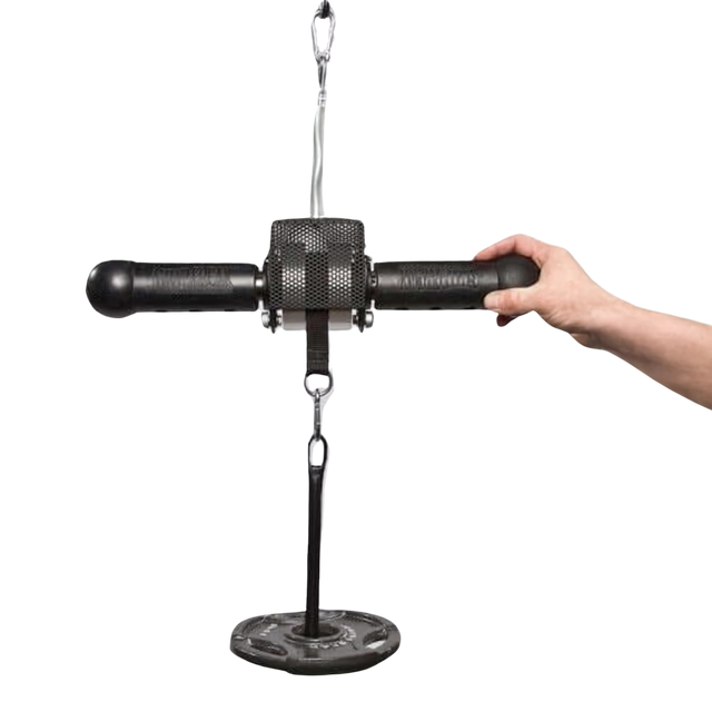 A hand holds the LOADING PIN for Weight Plates plus Dip Belt with chain HOOK, perfect for strength training and ideal to use with your favorite weights.