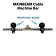 PULL FORCE 'MAINBEAM' Modular Cable Attachment – Ball Grip: Adjustable gym handle for tricep pushdowns. Features black ball grips and blue "TRICEPS BALL SLIDES" text above.