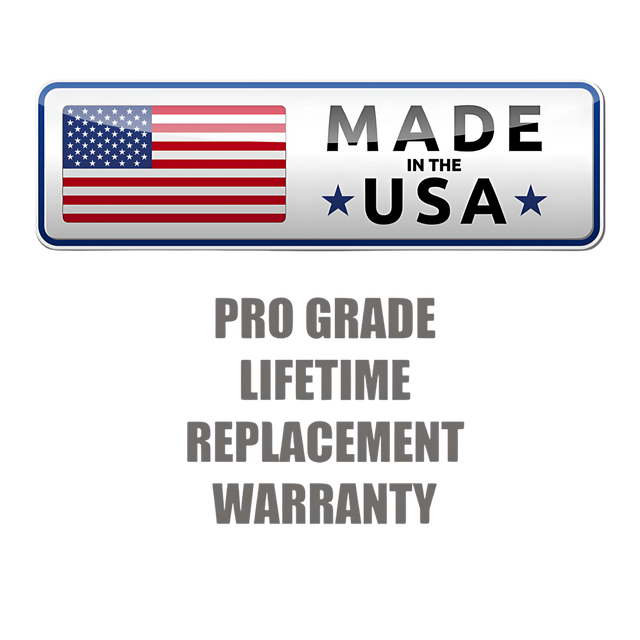 A “Made in the USA” label with an American flag and “Pro Grade Lifetime Replacement Warranty”—perfect for your Massive BULL TAIL 2" Tricep Attachment Tricep Rope Extreme! Grip with confidence on every pushdown.