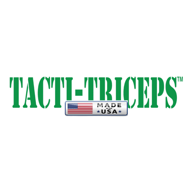 Green "TACTI-TRICEPS" text with a "Made in USA" label and flag—perfect for your PULL FORCE 'MAINBEAM' Modular Cable Attachments for Gym or any cable machine bar setup.