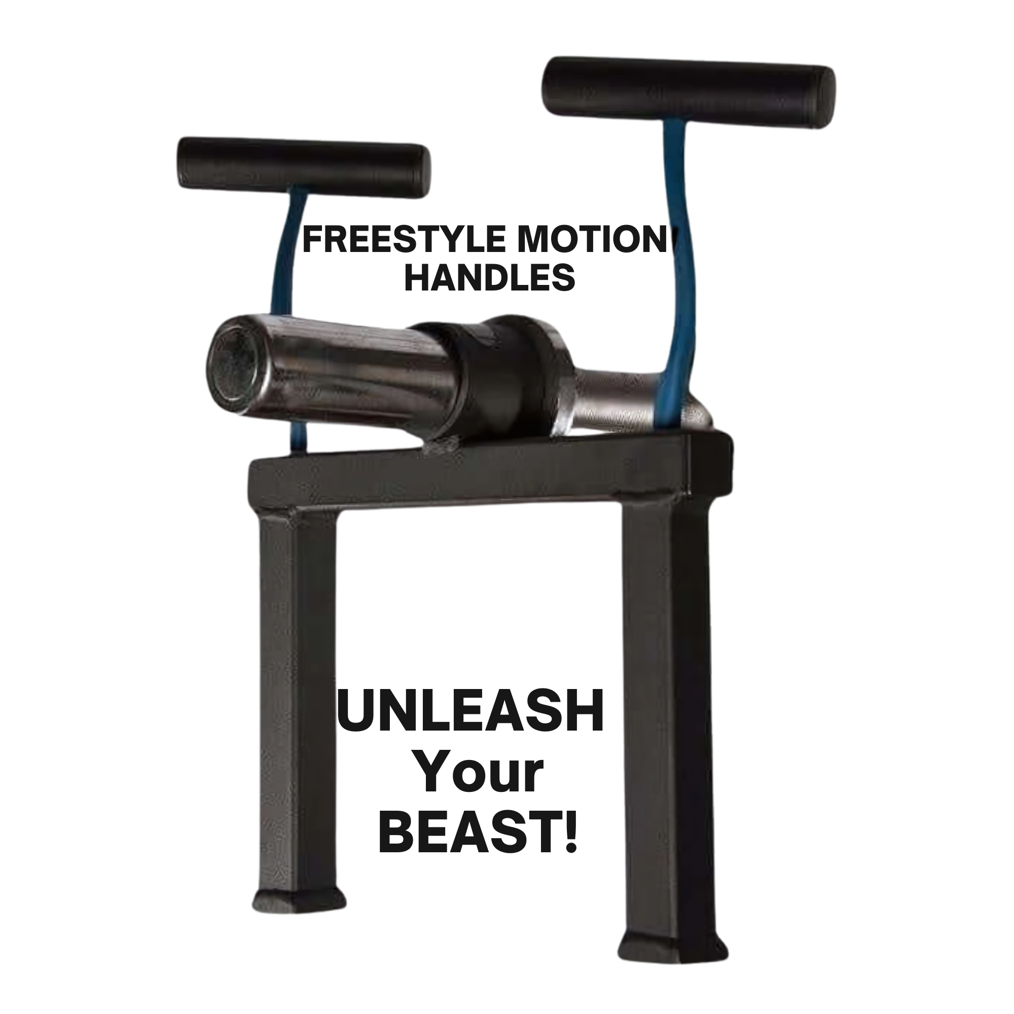 Unleash Your BEAST with the PULL FORCE Olympic T Bar Row Handle 'PLUS' Stand—black and blue, featuring Split Finger Handles for unbeatable grip and freestyle motion handles for dynamic workouts!.