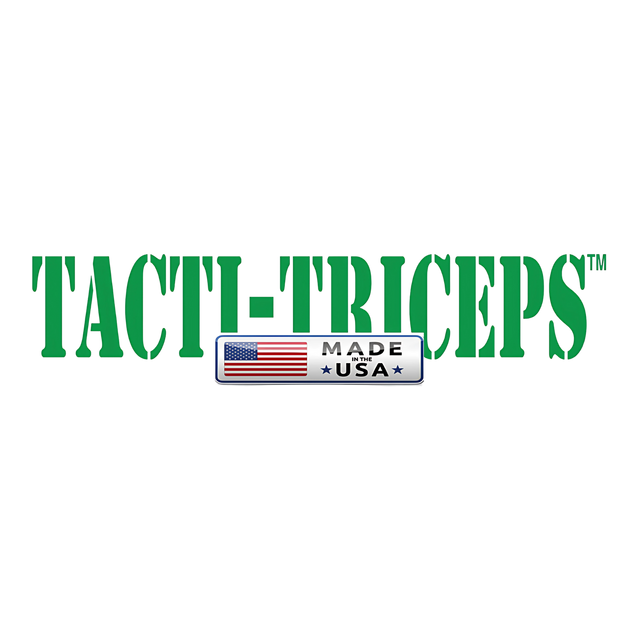 Green "TACTI - TRICEPS 'Single'" text emphasizes tactical grip and triceps focus, with a "Made in USA" label and American flag displayed below.