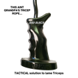 The TACTI - TRICEPS 'Single' Tricep Attachment for Cable Machine features a black ergonomic handle with "BAD BLACK" text, a Tactical Grip for better control, and "TRI JOBS" engraved at the base.