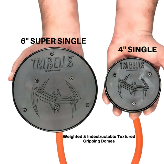 Two hands hold a TRIBELLS 4" 'Hi-Tech' Cable Tricep Attachment Tricep Rope, ideal as a cable machine accessory or for effective triceps workouts.