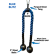 The TRICEPS ROPE CABLE Extreme Performance Viper / Twisted Sisters is a blue and black twisted attachment with rubber ends, featuring arrows at each end for extreme performance.