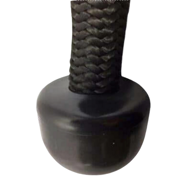 Close-up of the TRICEPS ROPE EXTREME 'Singles' featuring a black braided design and solid black stopper ball for intensified triceps cable workouts.