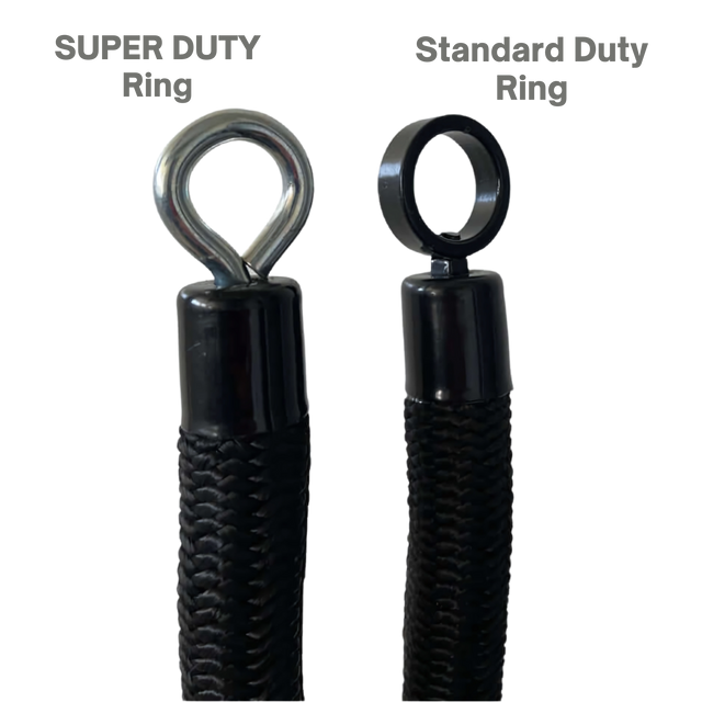 Tricep Rope Dynamic TRD Cable Attachments for Gym Yoke: two black braided ropes with "SUPER DUTY Ring" and "Standard Duty Ring" metal loops, designed to boost muscle activation during workouts.