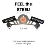 The Convertible Plus Tricep Rope 'Super Set' Tricep Attachment features dual tube grips and labeled dimensions with center logo on black, ideal for triceps workouts. Compatible with Convertible Plus commercial gym shackles.