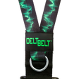Black DELT-BELT Handle Straps for Cable Machine Upright Rows plus! feature a green zigzag pattern and metal ring, ideal as support for Dumbbell Upright Row, Barbell, or Multi-Exercise Handles. Displayed on transparent background.