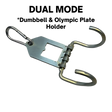The 'Dual Mode' Weight Load Pin for EZ DIP and GRIP FREAK features a carabiner, hinge, and dual hooks for secure attachments. Includes DUAL MODE & Snap Link. Perfect as a weight load pin. Isolated on white background.