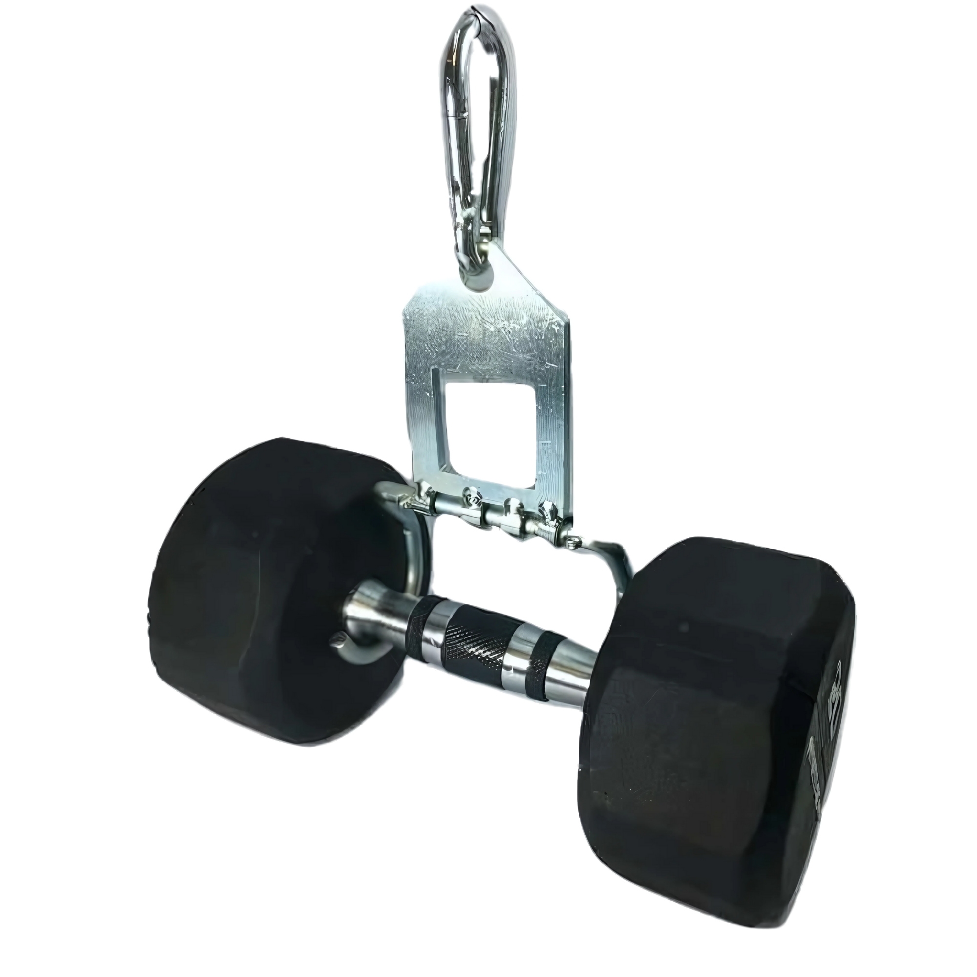 The 'Dual Mode' Weight Load Pin for EZ DIP and GRIP FREAK - DUAL MODE & Snap Link is attached to a black hexagonal dumbbell, isolated on a white background.