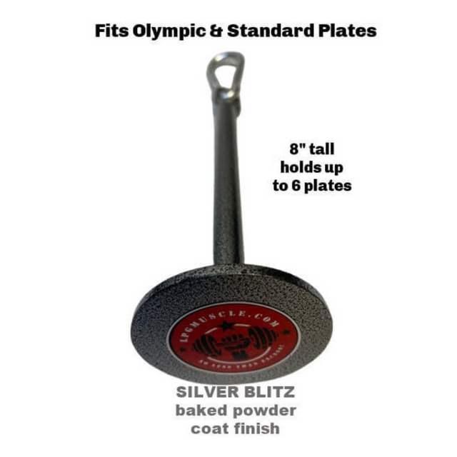 The SILVER BLITZ E-Z DIP BELT with chain fits Olympic & Standard Plates. It's 8" tall, holds up to 6 plates, and is perfect for organizing fitness equipment from Weighted Triceps Dips accessories to Dumbbell Loading gear.
