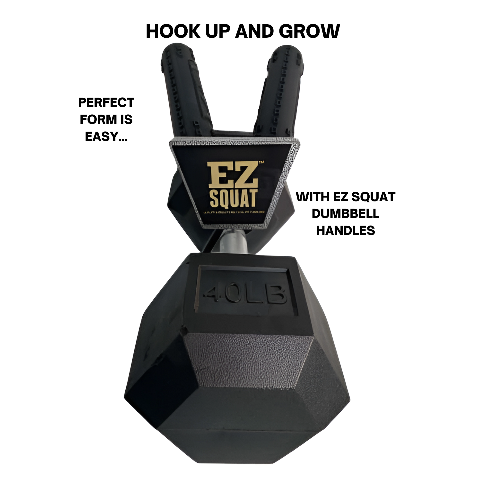 The EZ SQUAT Dumbbell Gym Equipment for Legs Squat Handles pairs with a 40-lb hex dumbbell and features two upright grips—perfect for squats and strength training at home or in fitness classes.