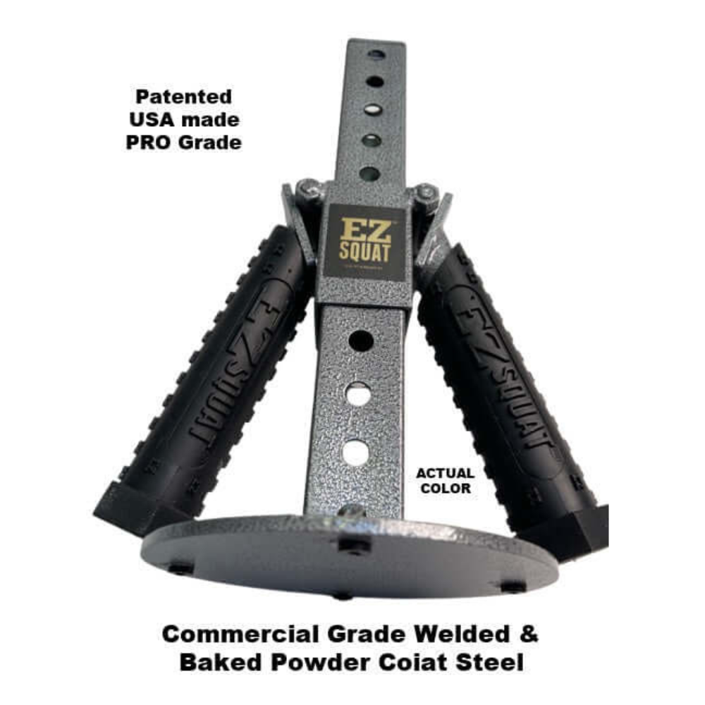 The EZ SQUAT Handles System is perfect for any home gym, boasting a sturdy welded steel design and black handles. It's built to last whether you're using standard or Olympic weight plates.