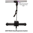 The GRIP FREAK Fat Grip WRIST ROLLER Forearm Workout Tool with strap suspension and handle easily loops over a bar, enhancing your exercise and maximizing grip torque.
