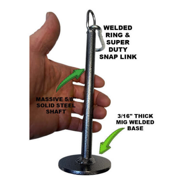 A hand confidently holds the GRIP FREAK Fat Grip WRIST ROLLER, displaying its welded ring, snap link, and thick base—ideal for enhancing grip torque or using as a versatile wrist roller in workouts.