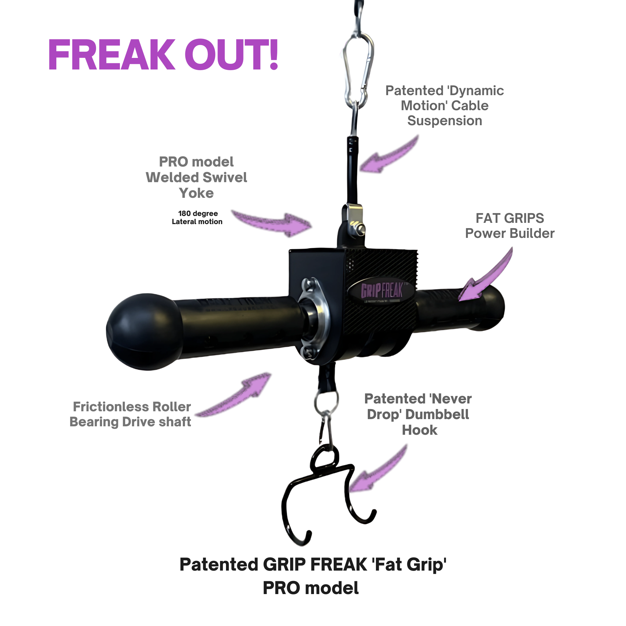 The labeled GRIP FREAK Fat Grip Wrist Roller Forearm Workout Tool - Plate Holder features highlighted, ideal for intense forearm exercises and wrist roller workouts.