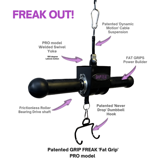GRIP FREAK Fat Grip Wrist Roller Forearm Workout Tool - Dumbbell Hook