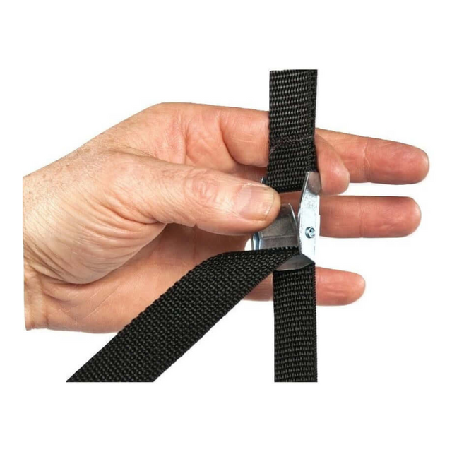 Adjust the GRIP FREAK 'Slip Grip' Brutal Hand Grip Strengtheners, featuring a black nylon strap and metal buckle, to maximize forearm workout grip.