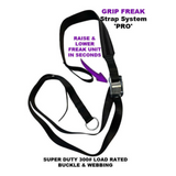 The GRIP FREAK 'Slip Grip' Brutal Hand Grip Strengtheners features the "Grip Freak Strap System 'Pro,'" allowing you to quickly adjust the unit for an effective forearm and grip workout.