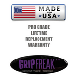 Label showcasing "Made in the USA," "GRIP FREAK" text, and an American flag, including patent numbers. Perfect for boosting grip strength through forearm workouts with GRIP FREAK 'Slip Grip' Brutal Hand Grip Strengtheners.