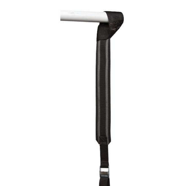 The GRIP FREAK Universal Suspension Strap System has a black strap looped over a white bar and hangs vertically.