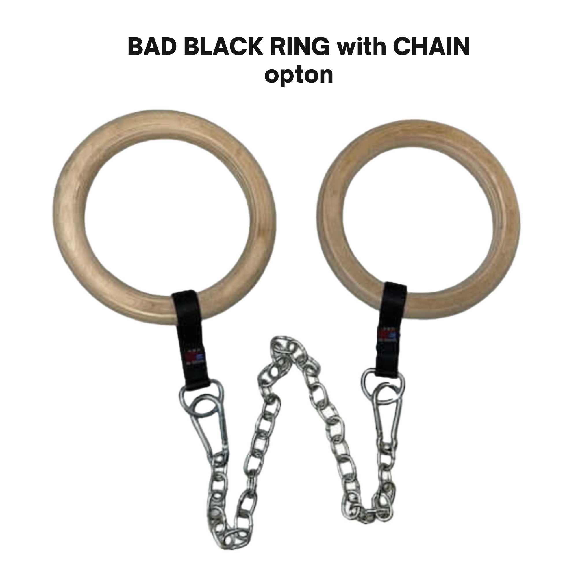 A pair of Gymnastic Rings Cable Machine Handles for Roman Ring Workout linked by a metal chain on a black background—ideal as gym rings or cable machine handles for strength training.