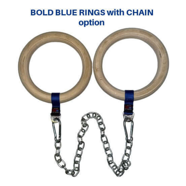 The Gymnastic Rings Cable Machine Handles for Roman Ring Workout add versatility to your routine with gym rings connected by a metal chain and blue straps.