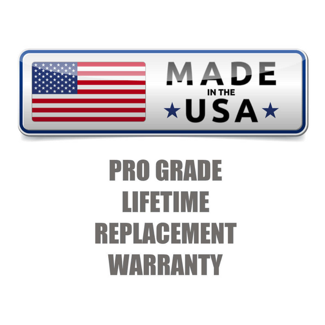 Made in the USA, our gymnastic rings and cable machine handles for Roman ring workouts feature an American flag emblem. Every purchase includes a "Pro Grade Lifetime Replacement Warranty," ensuring top-quality durability.