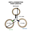 The Gymnastic Rings Cable Machine Handles for Roman Ring Workout include three durable wood rings with straps in 11", 10" (green), and 10" (blue), labeled for easy customization of your gym rings or cable machine handles setup.
