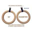 A pair of Gymnastic Rings Cable Machine Handles for Roman Ring Workout, featuring durable straps and 10" wood rings. Shown on a black background with bold text—ideal as gym rings or versatile cable machine handles for workouts.