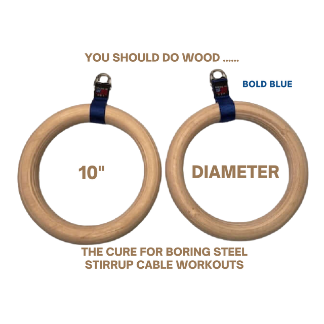 A pair of Gymnastic Rings Cable Machine Handles for Roman Ring Workout, featuring durable straps and 10" wood rings. Shown on a black background with bold text—ideal as gym rings or versatile cable machine handles for workouts.